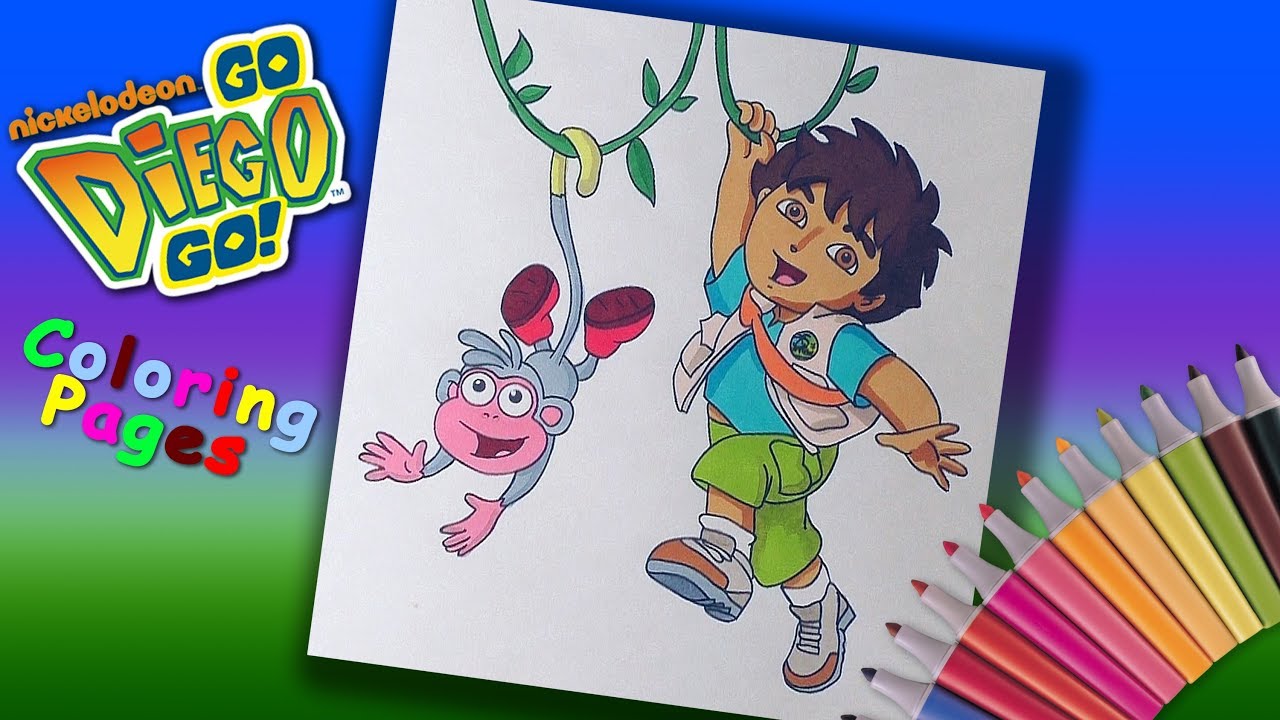 Go diego go coloring for kids how to coloring diego and boots best coloring pages for children