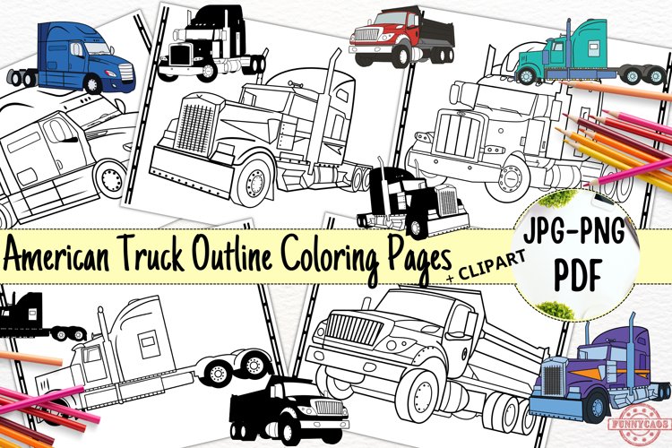 American truck outline coloring pages with clip art