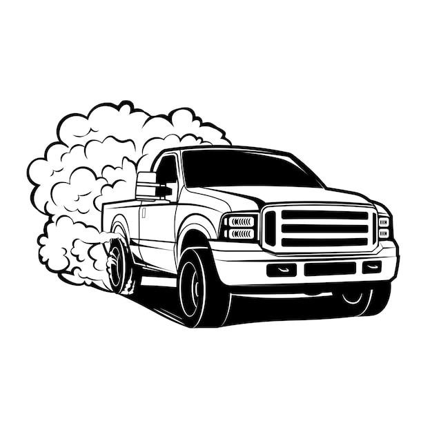 Premium vector pickup truck classic outline illustration