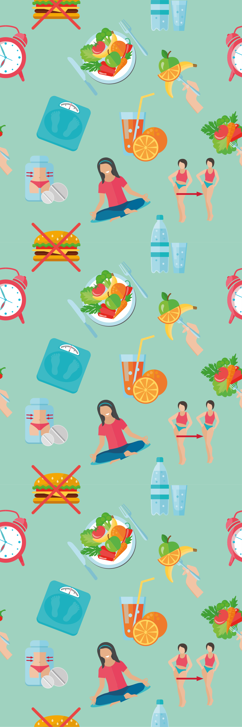 Weight loss healthy diet plan flat icons set wallpaper
