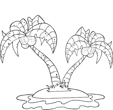 Coconut palm trees on island coloring page free printable coloring pages