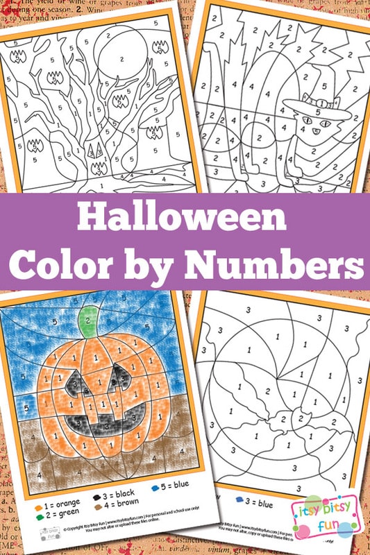 Halloween color by numbers worksheets