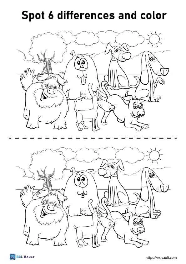 Free printable spot the difference coloring pages