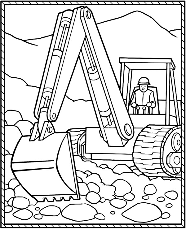 Heavy equipments coloring page excavator