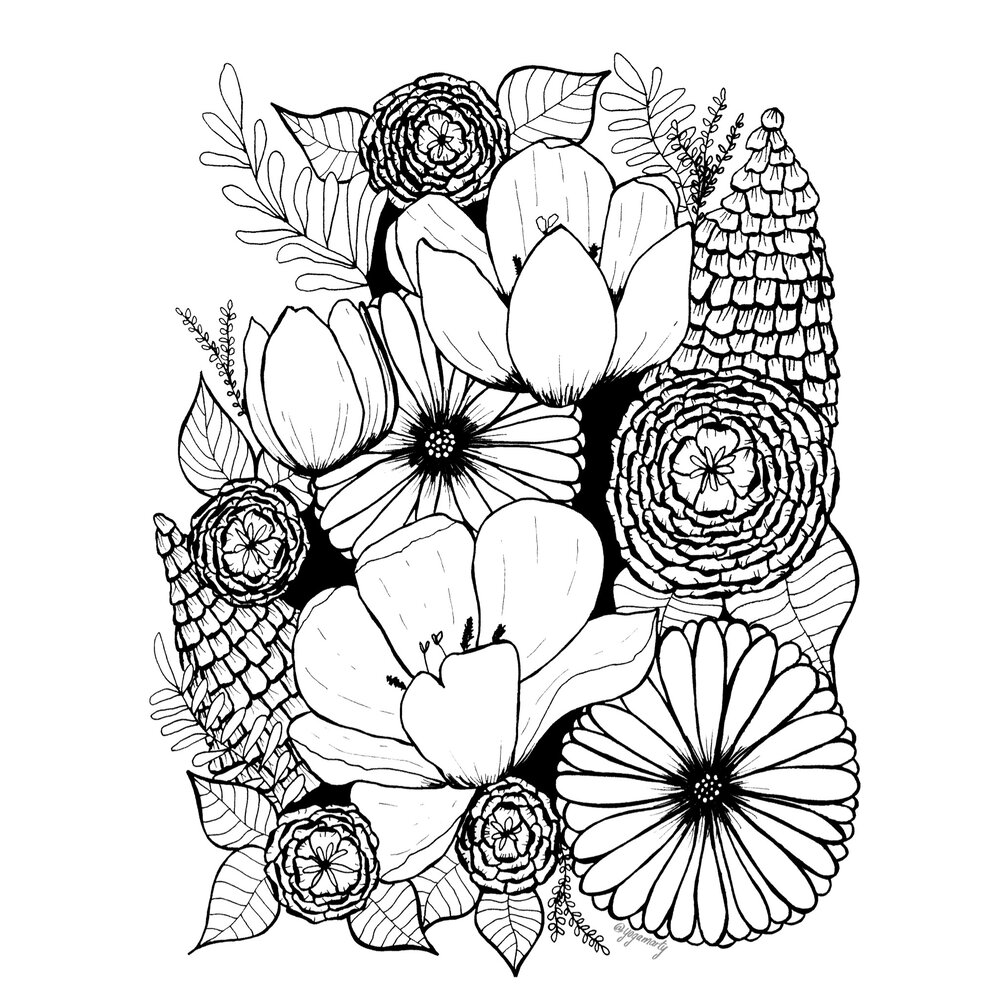 Adult coloring book flower empower instant digital download â marty tribble