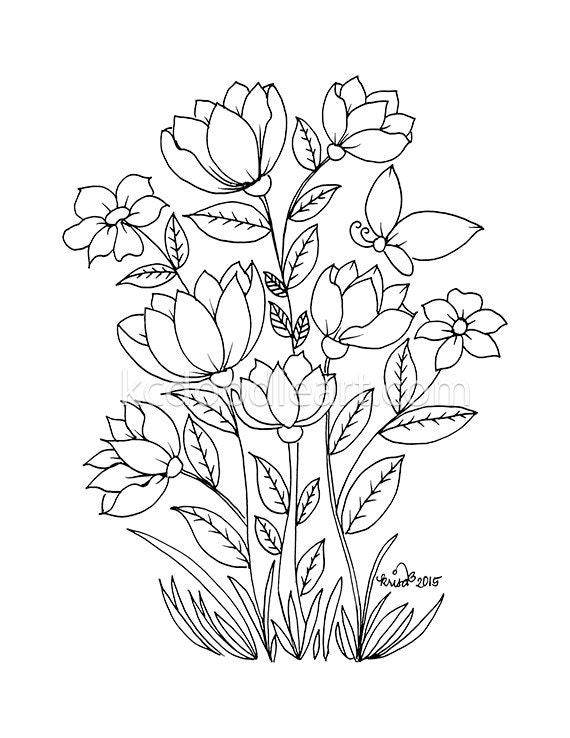 Instant digital download coloring pages for adults flower designs