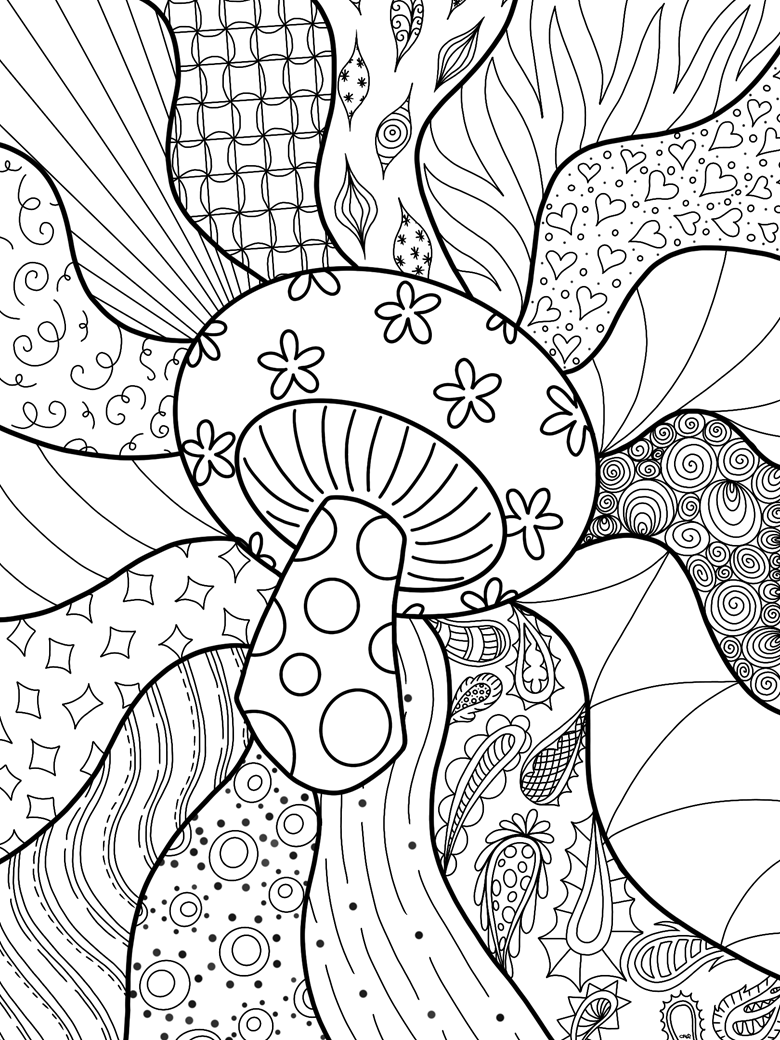 Patterned mushroom digital coloring pages