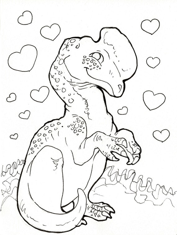 Dinosaur coloring page dilophosaurus printable unique hand drawn designs instant download