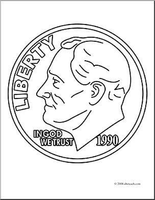 Clip art dime front coloring page i