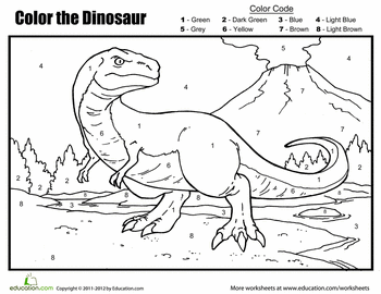 Color by number the dinosaur worksheet education dinosaur coloring pages dinosaur activities color by numbers