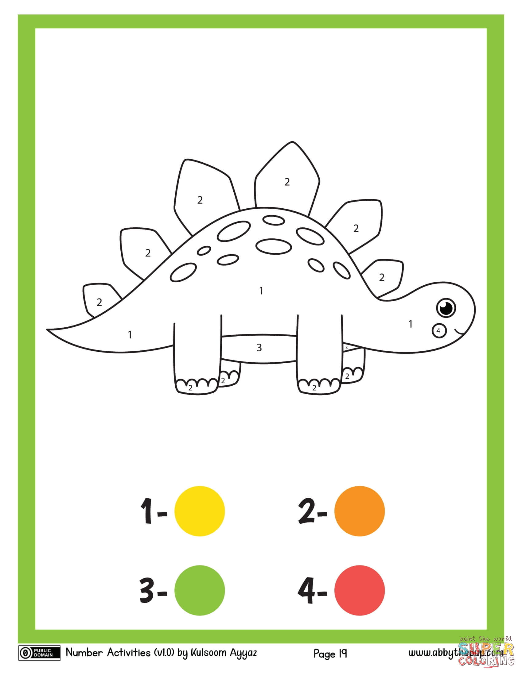 Dinosaur color by number free printable coloring pages