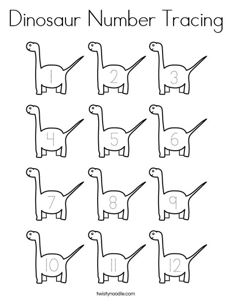 Dinosaur number tracing coloring page