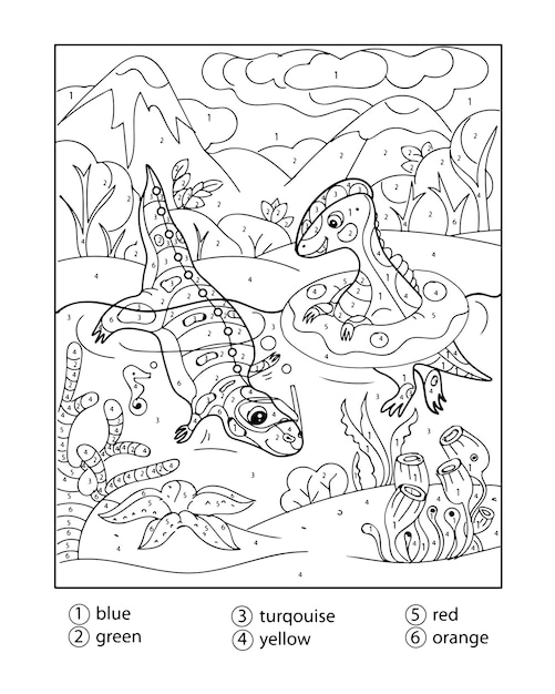 Premium vector dinosaur color by number coloring pages for adults