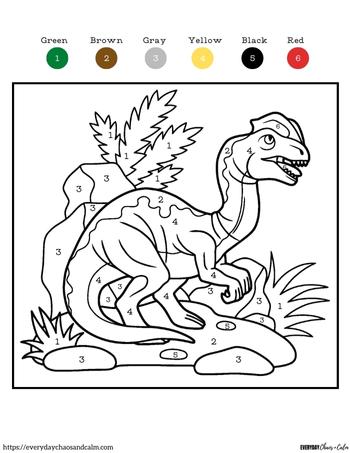 Free dinosaur color by number printables