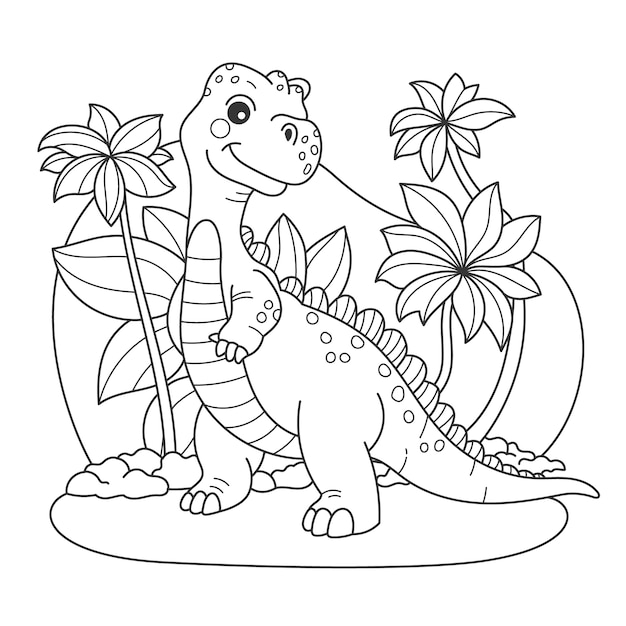 Free vector cute coloring book with dinosaur