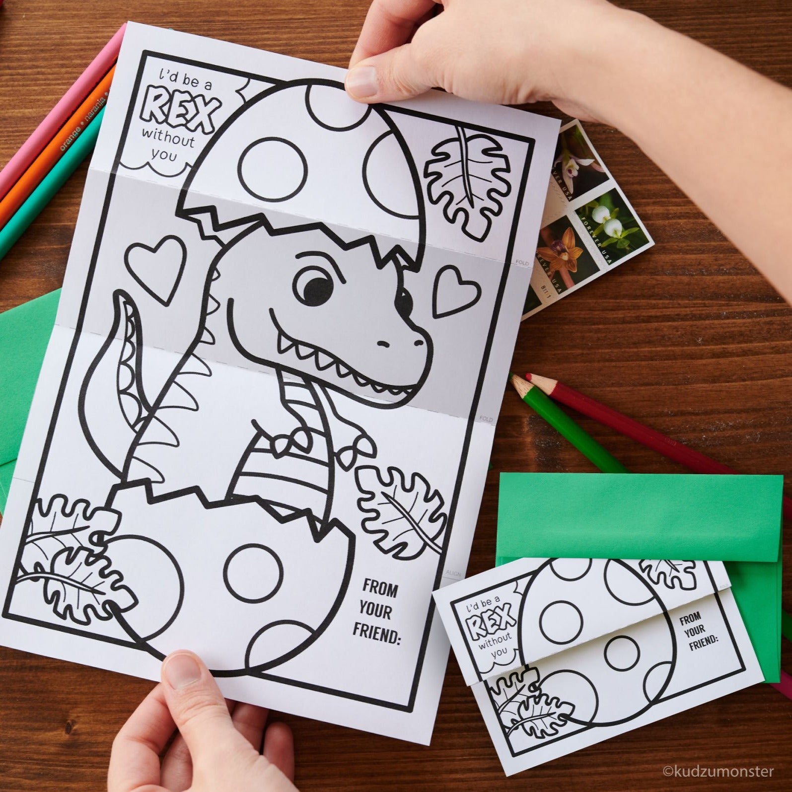 T rex folding surprise coloring page â kudzu monster