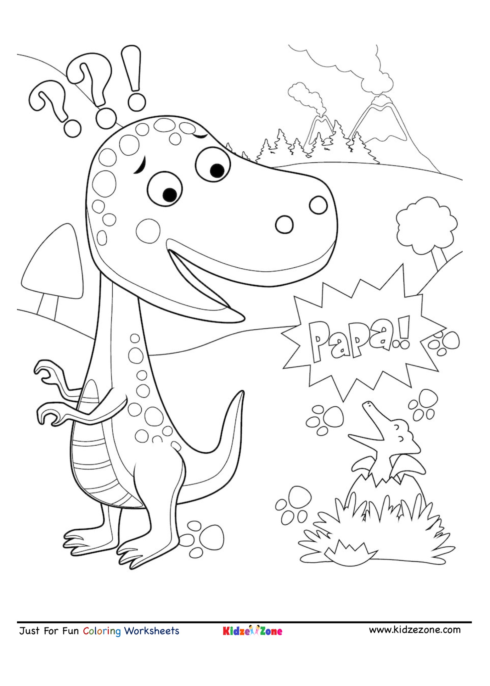 Dinosour egg hatching cartoon coloring page