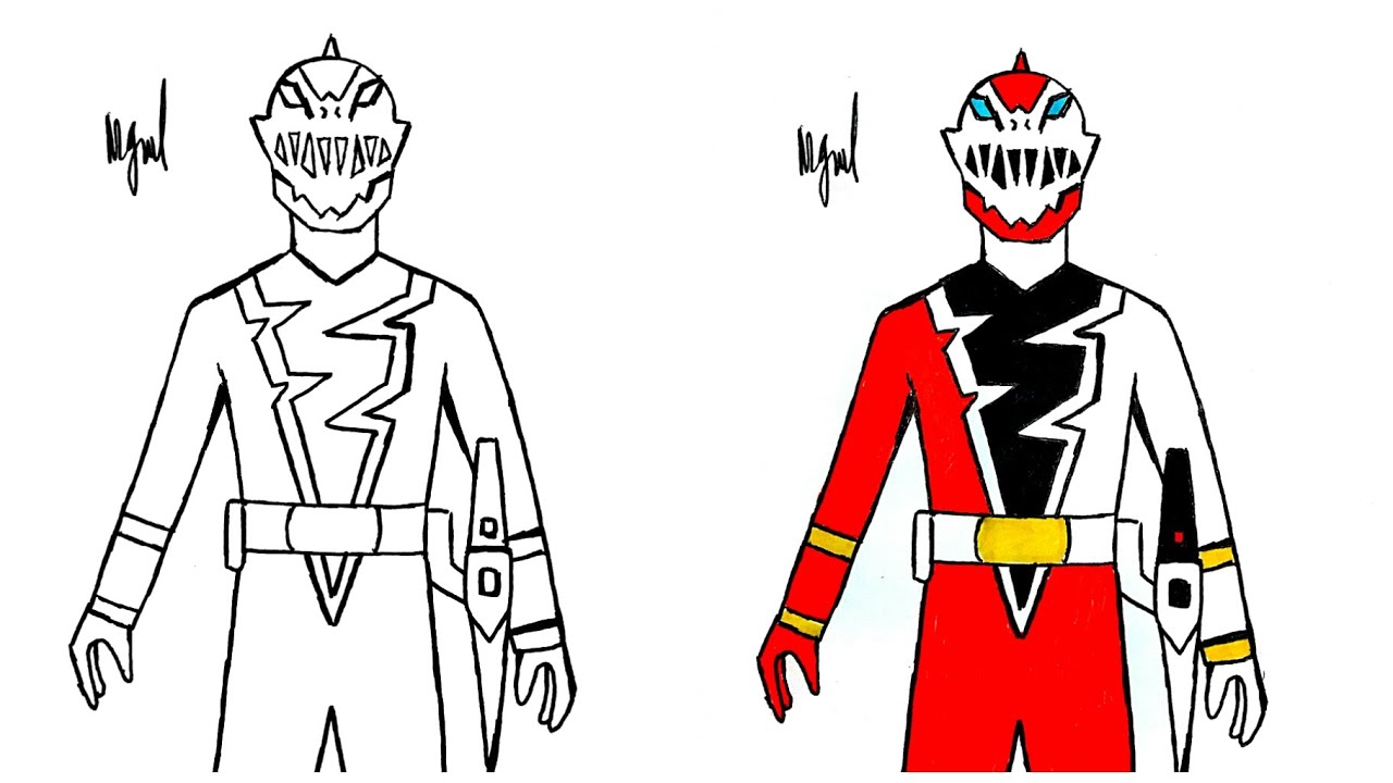 How to draw red ranger from power rangers dino fury