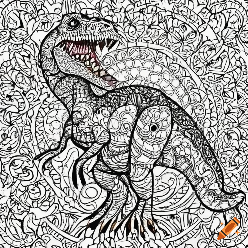 Coloring page for children mandala dinosaur image tyrannosaurus rex white background clean line art fine line art on