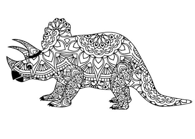 Premium vector dinosaur mandala coloring pages for kids and adult premium vector