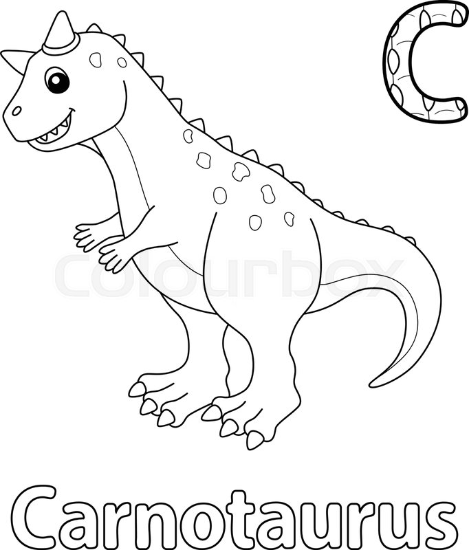 Carnotaurus alphabet dinosaur abc coloring page c stock vector