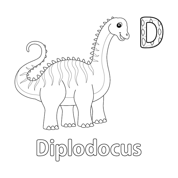 Premium vector diplodocus alphabet dinosaur abc coloring page d