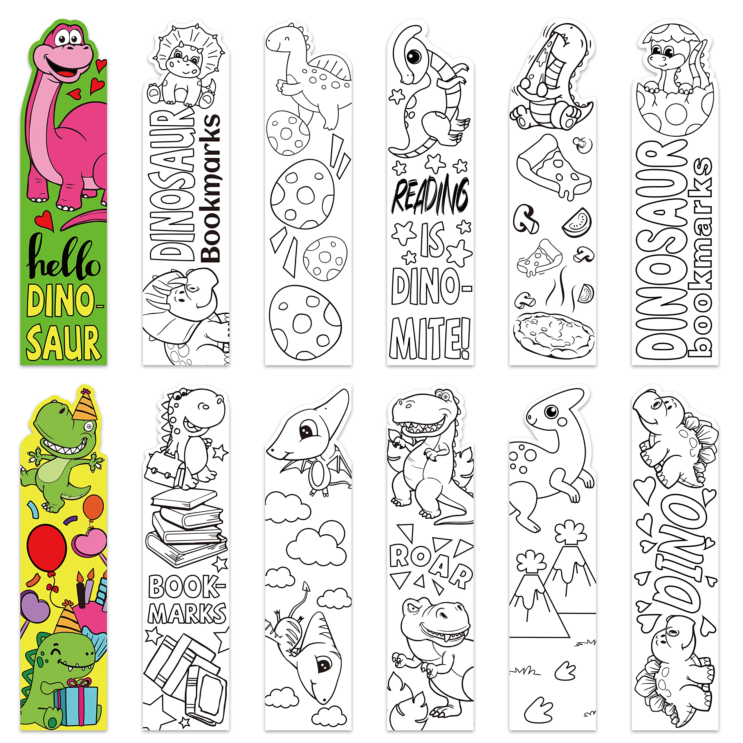 Haooryx pcs color your own dinosaur bookmarks kids diy coloring blank bookmarks dinosaur theme book marks for teacher student classroom rewards supplies paper art craft kit party gift bag fillers
