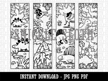 Dinosaurs galore coloring bookmarks instant digital download print printable jpg