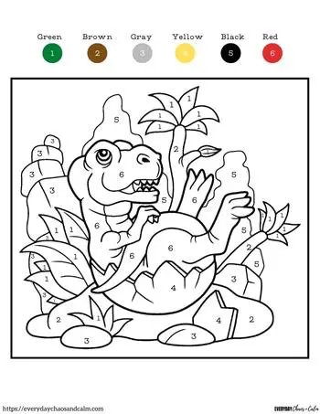 Free dinosaur color by number printables