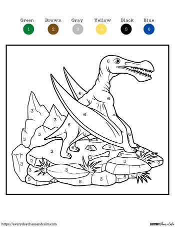 Free dinosaur color by number printables