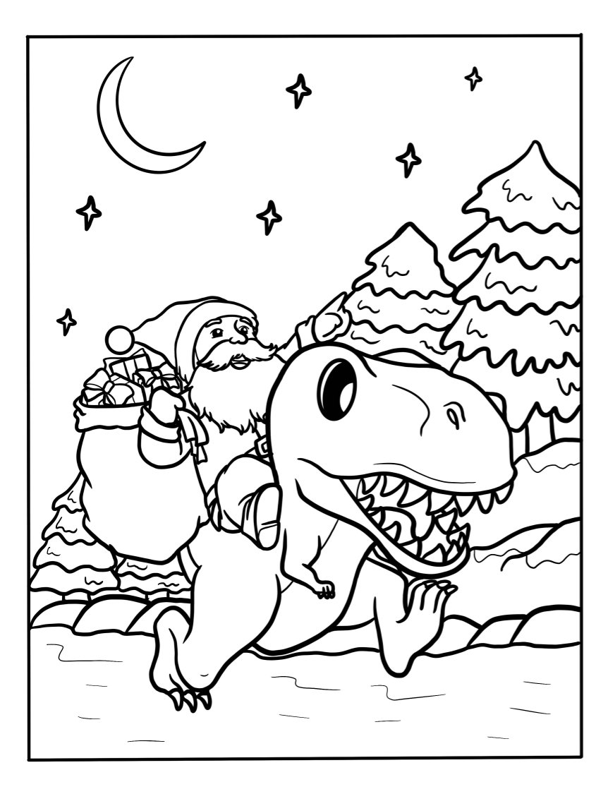 Christmas dinosaur coloring page