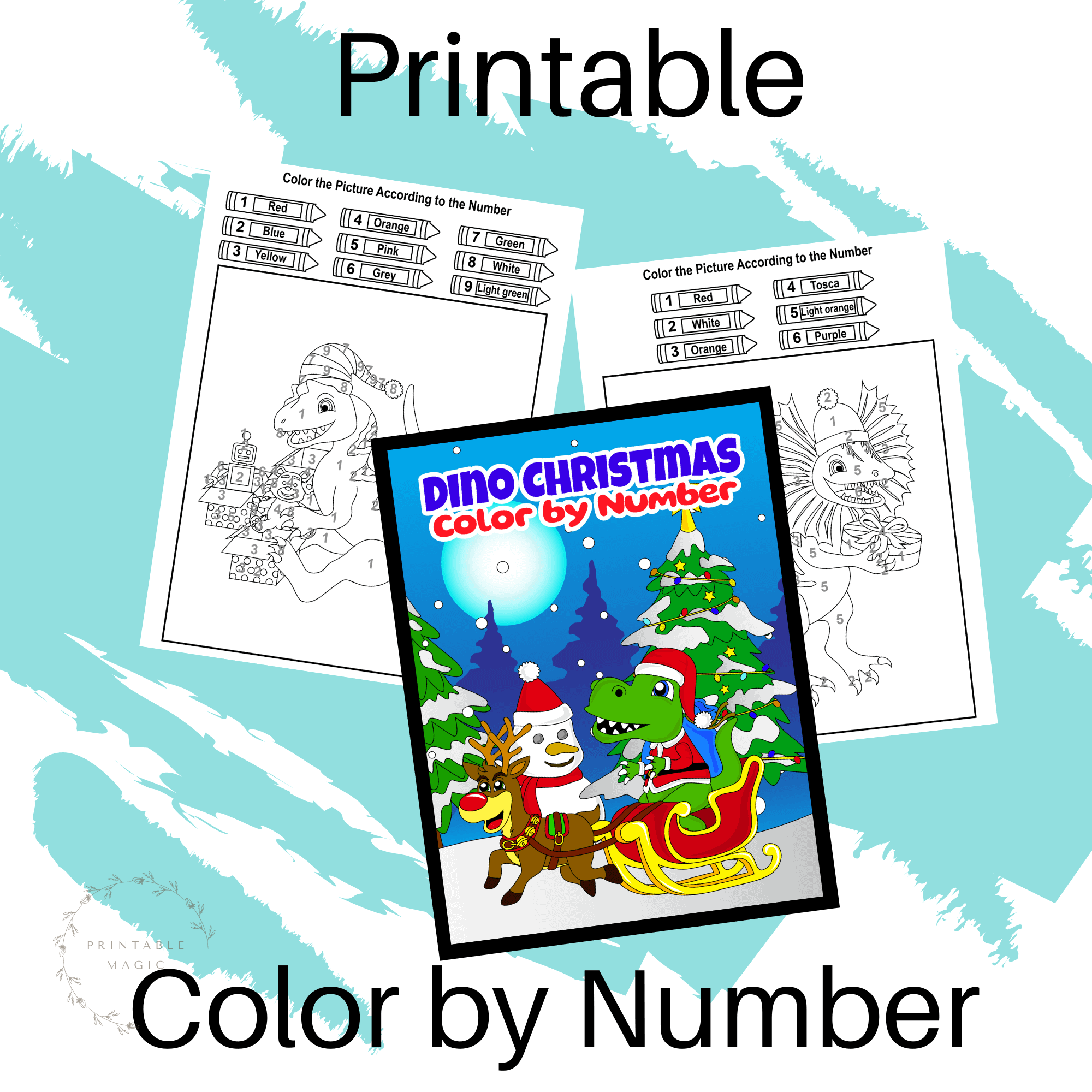 Christmas dinosaur color by number