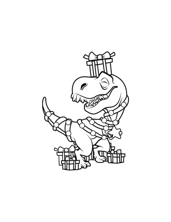 Printable tree rex christmas dinosaur digital download christmas coloring page