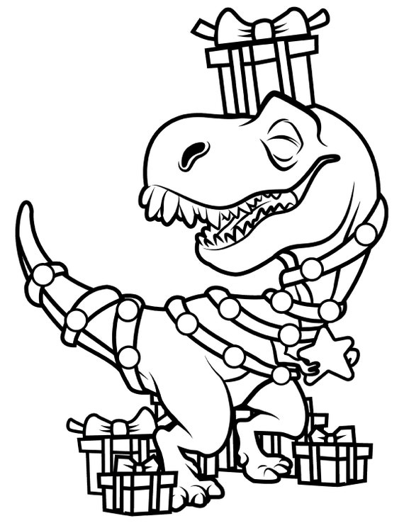 Printable tree rex christmas dinosaur digital download christmas coloring page