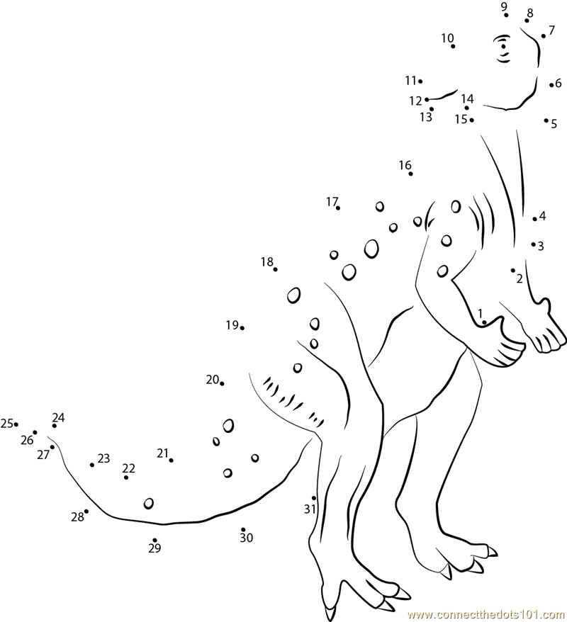 Iguanodon dinosaur dot to dot printable worksheet