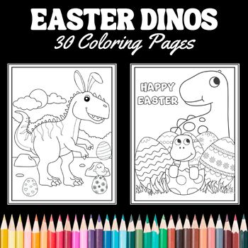 Easter dinosaur coloring pages by teachers helper tpt