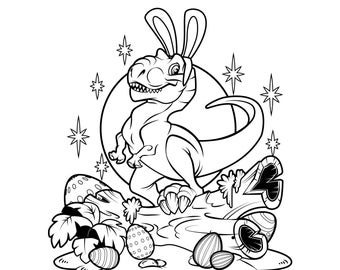 Dino easter coloring page digital download t