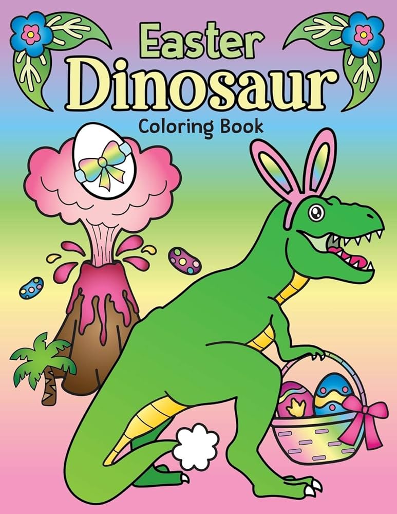 Easter dinosaur coloring book of cute hatching dinosaur eggs bunny ears on dinos and prehistoric spring floral coloring page designs spectrum nyx books