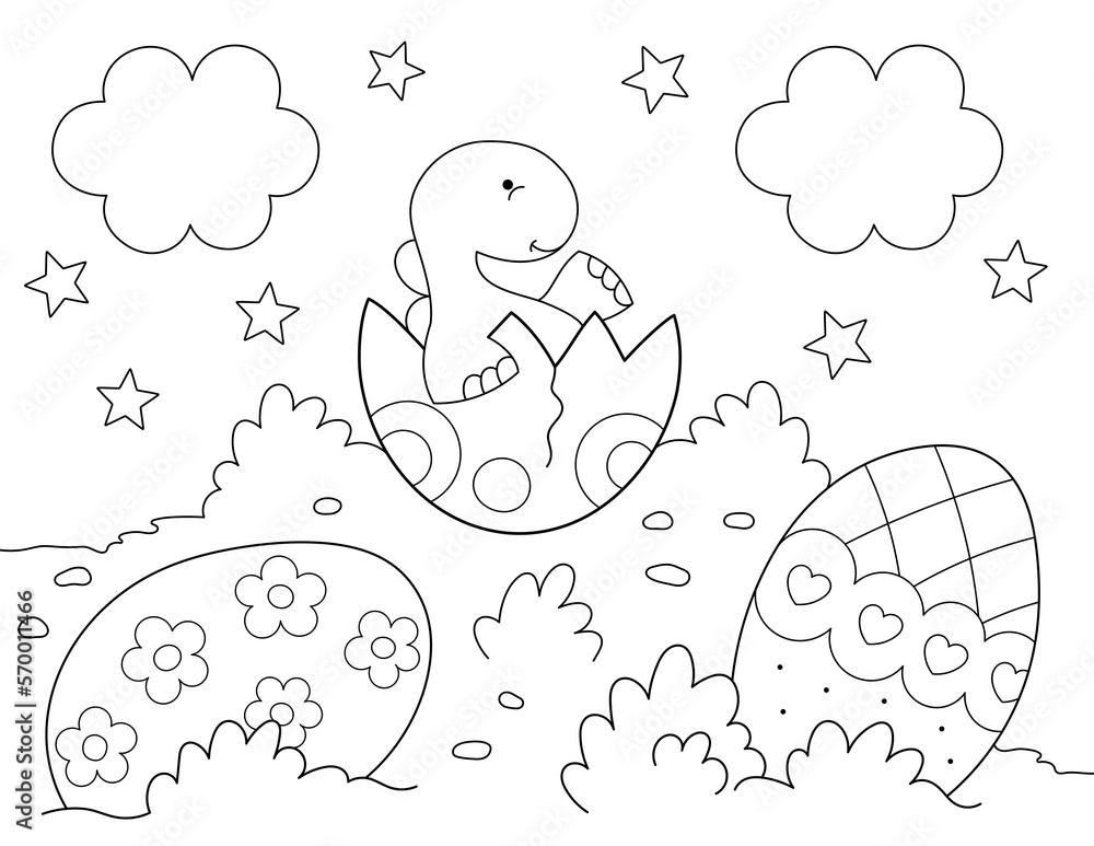 Easter coloring page cute baby dinosaur hatching from egg you can print it on x inch paper illustration