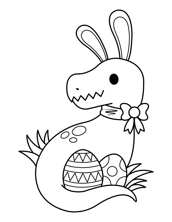 Printable dinosaur wearing easter bunny ears coloring page