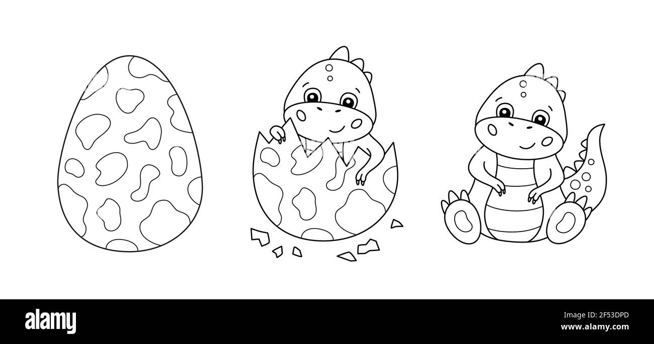 Dinosaur egg and cute little dinosaur for kid coloring book baby tyrannosaurus stock vector image art