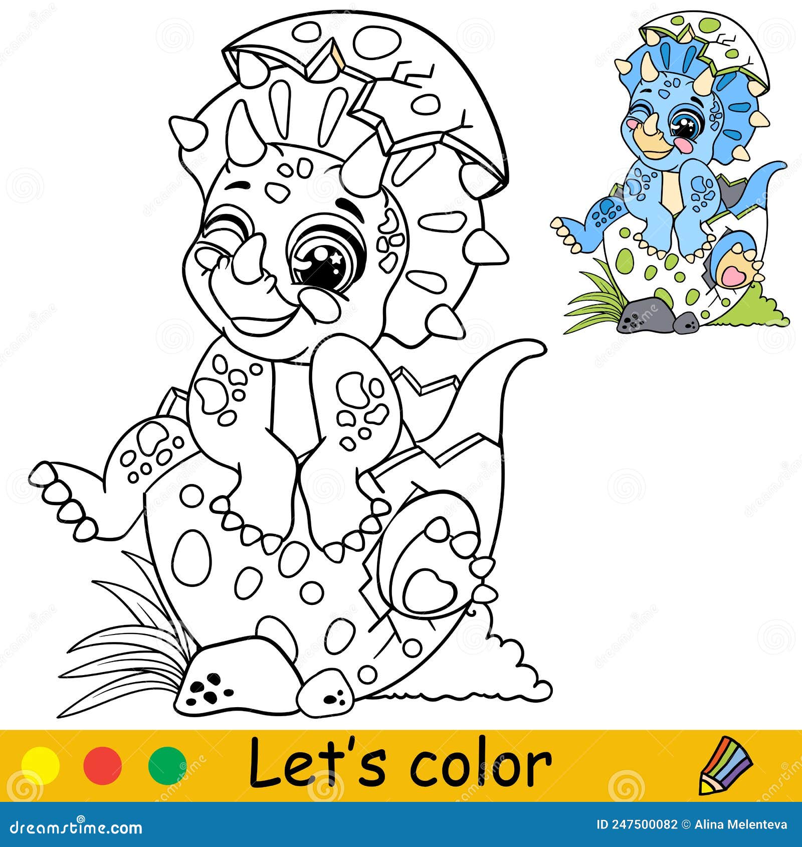 Cartoon blue baby triceratops in egg coloring book page vector stock vector