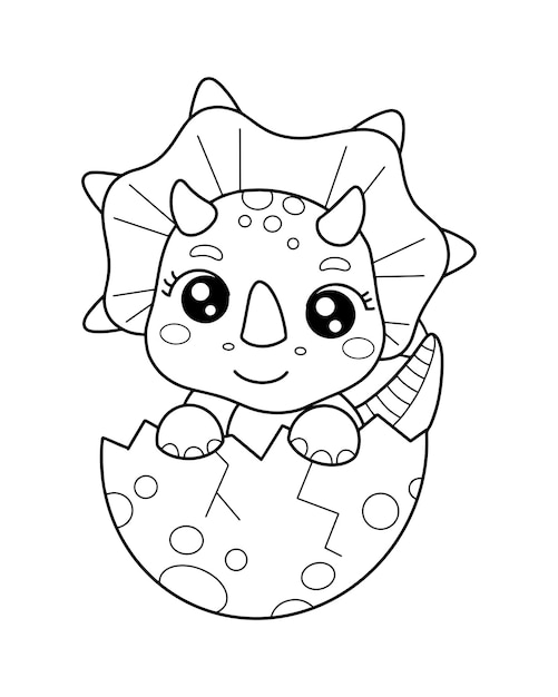 Premium vector baby triceratops dinosaurs egg coloring page illustration