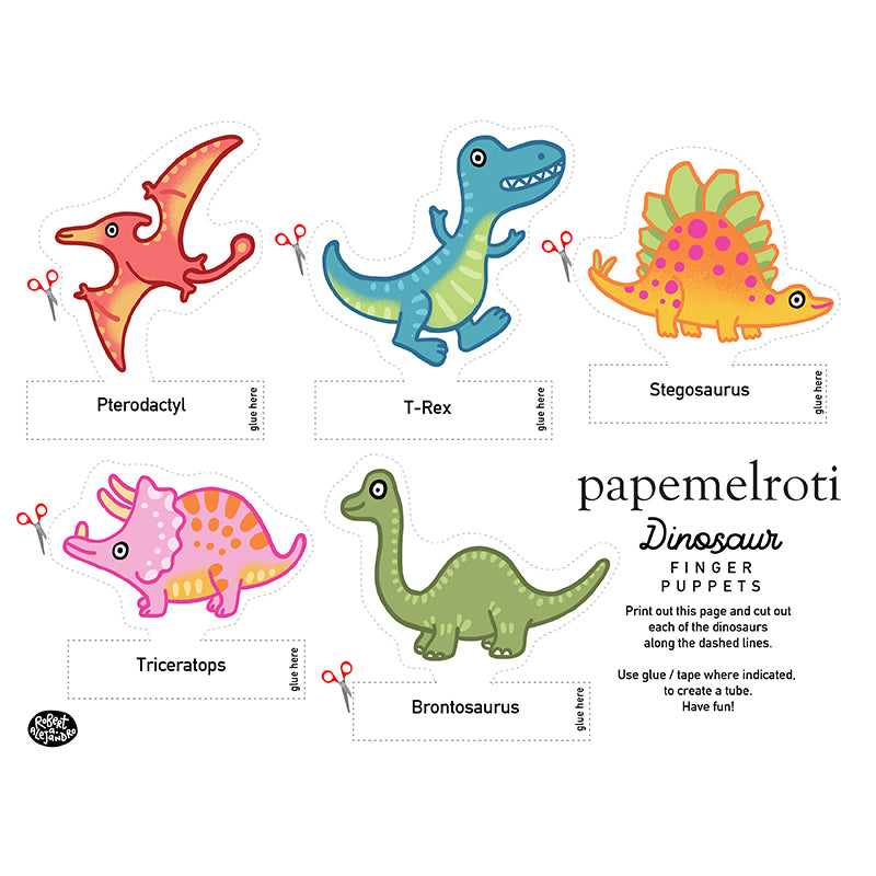 Dinosaur finger puppets printable paper toys digital download