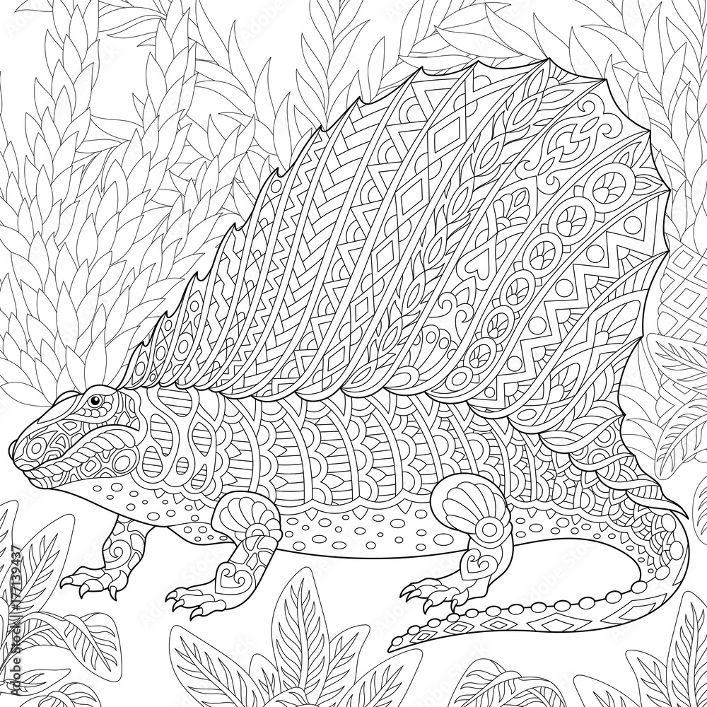 Coloring page of dimetrodon dinosaur