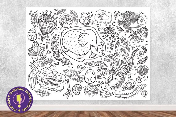 Giant dinosaur fossil coloring poster printable coloring sheet for kids in jumbo sizes fossils trilobites gems minerals and more download now