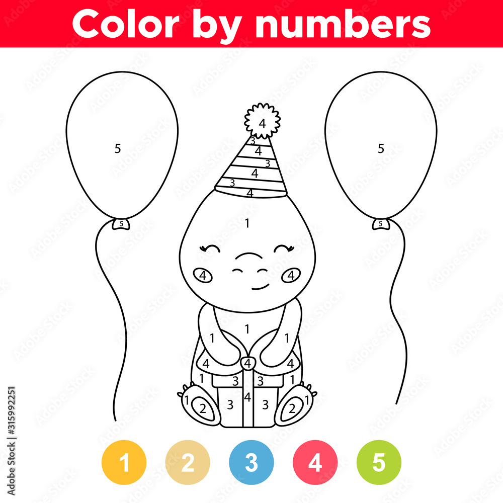 Number coloring page for preschool children cute kawaii dinosaur t