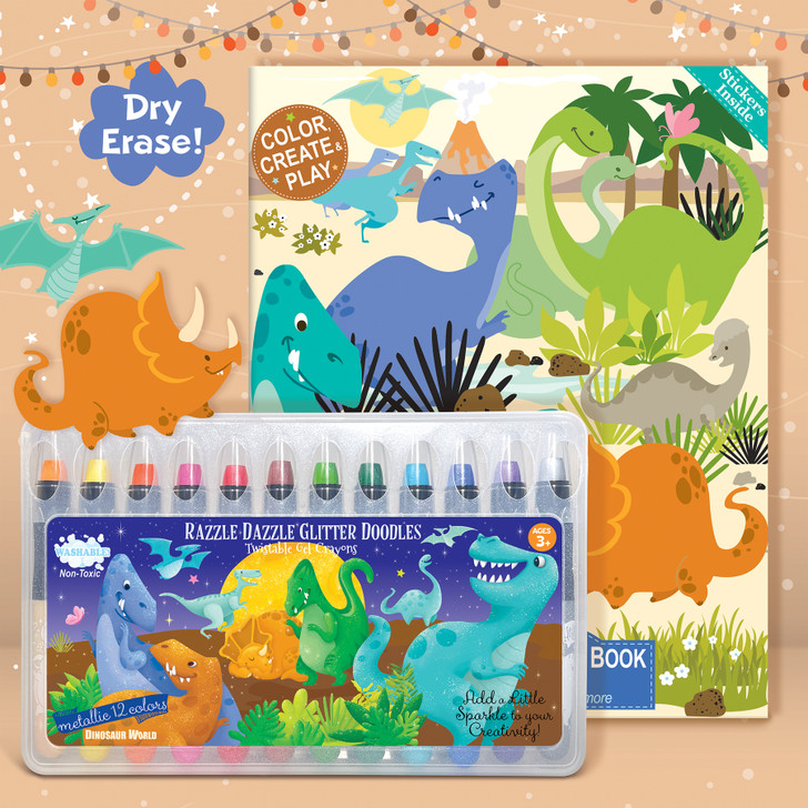 Glitter dinosaur dry erase coloring gift set