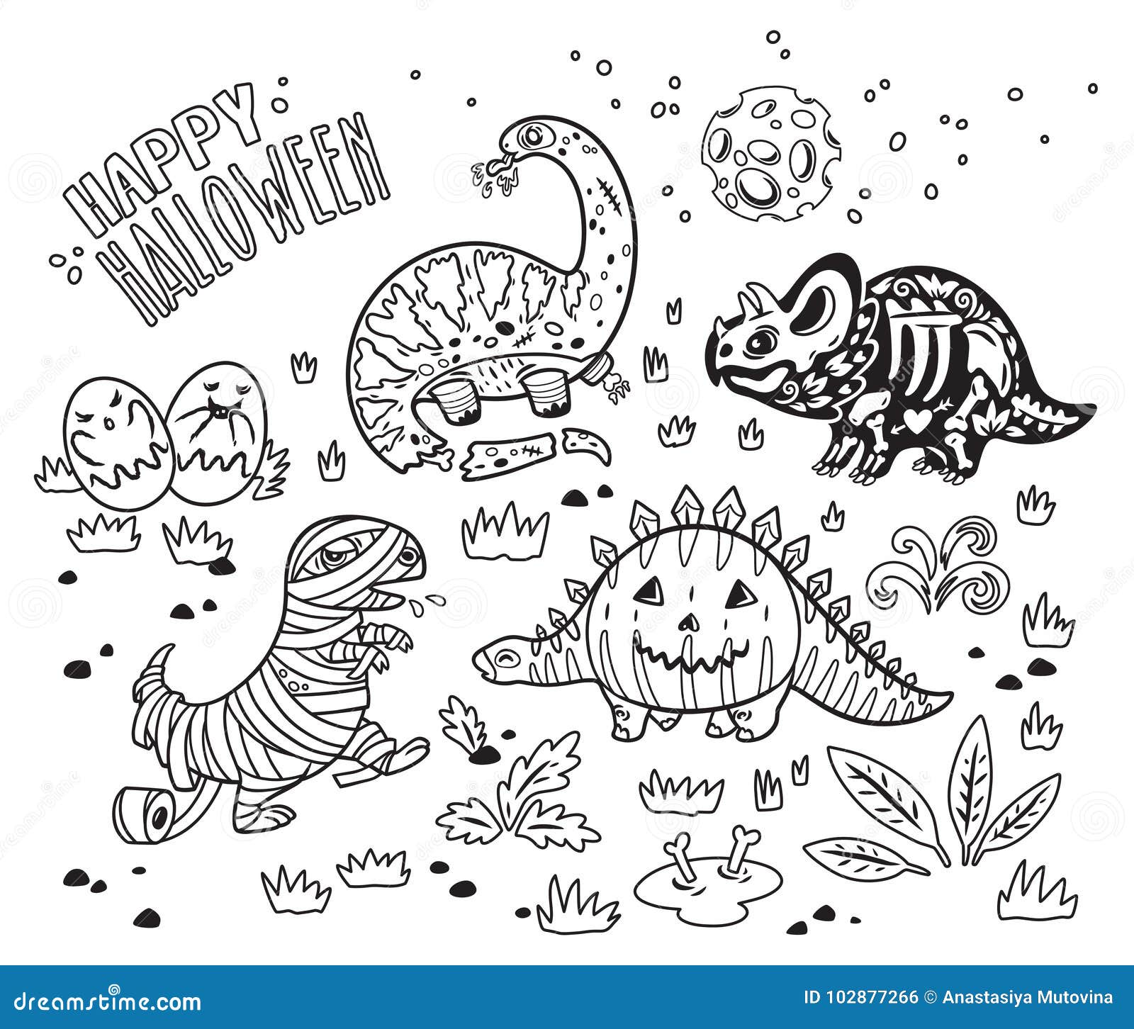 Ink dinosaurs in costumes for halloween vector set of characters stock vector