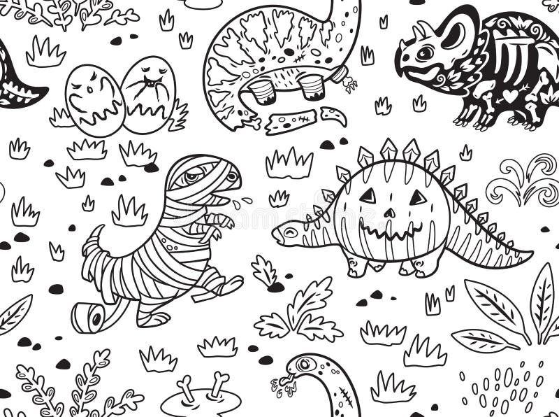 Ink dinosaurs in costumes for halloween vector set of characters stock vector